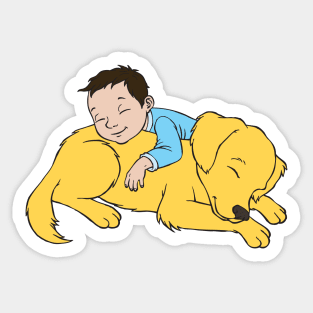 Golden Retriever Puppy with Boy Sticker